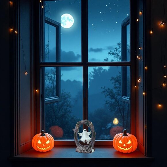 Large 6.3"Resin Enchanted Ghost Swinging on a Tree Figurine Gothic Home Decor - Picture 7 of 8